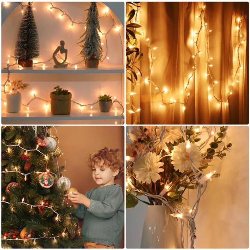 Christmas String Lights 100 Count Warm White Clear Wire Indoor Outdoor Decor